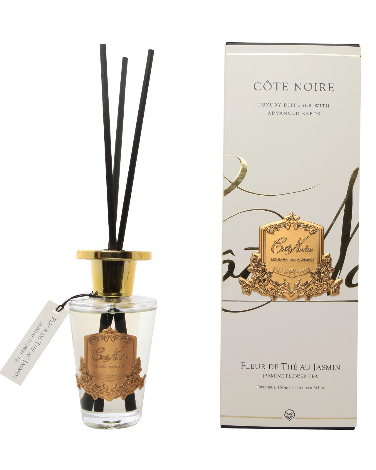 FLEUR DE THE AU JASMIN Диффузор, золотой декор, 150 мл, ВхШхД 30х10,5х10,5 см
