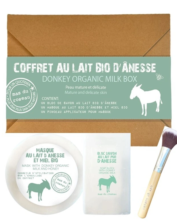 COFFRET LAIT D'ANESSE Набор 1 мыло твердое 130 гр, 1 мыло-маска для лица твердая 150 гр, кисточка