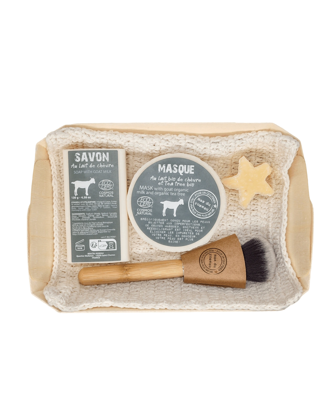 COFFRET CHEVRE Набор для всех типов кожи 1 мыло 130 гр, 1 маска-мыло для лица твердая 150 гр, кисточ