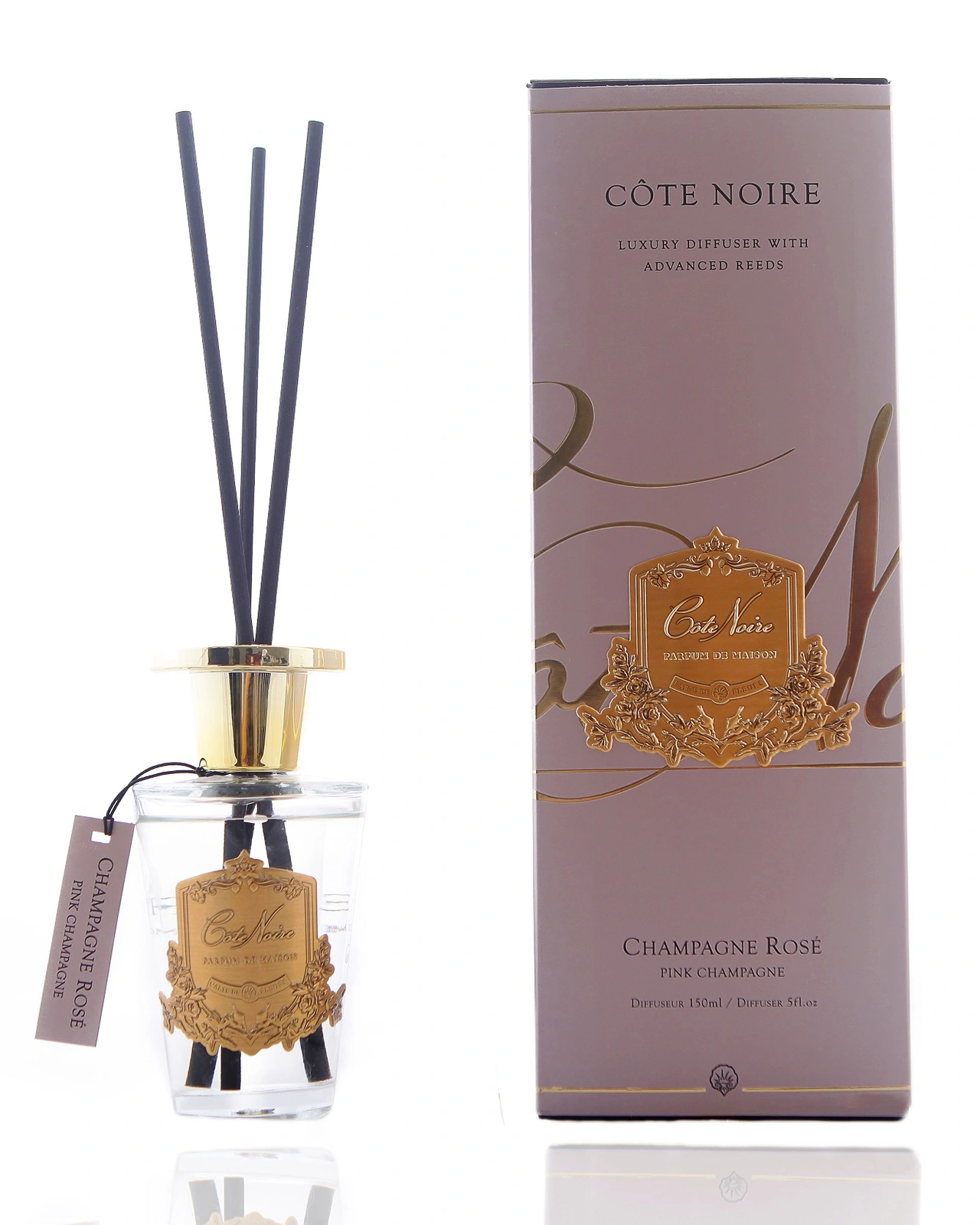 CHAMPAGNE ROSE Диффузор, золотой декор, 150 мл, ВхШхД 30х10,5х10,5 см