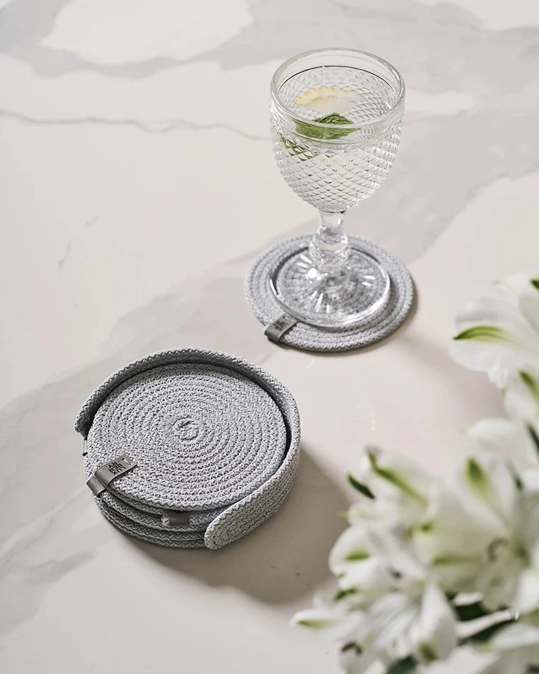 Набор подставок для чашек и бокалов BOHO, 6 шт., d 12 см.,100% хлопок, шнур, серый