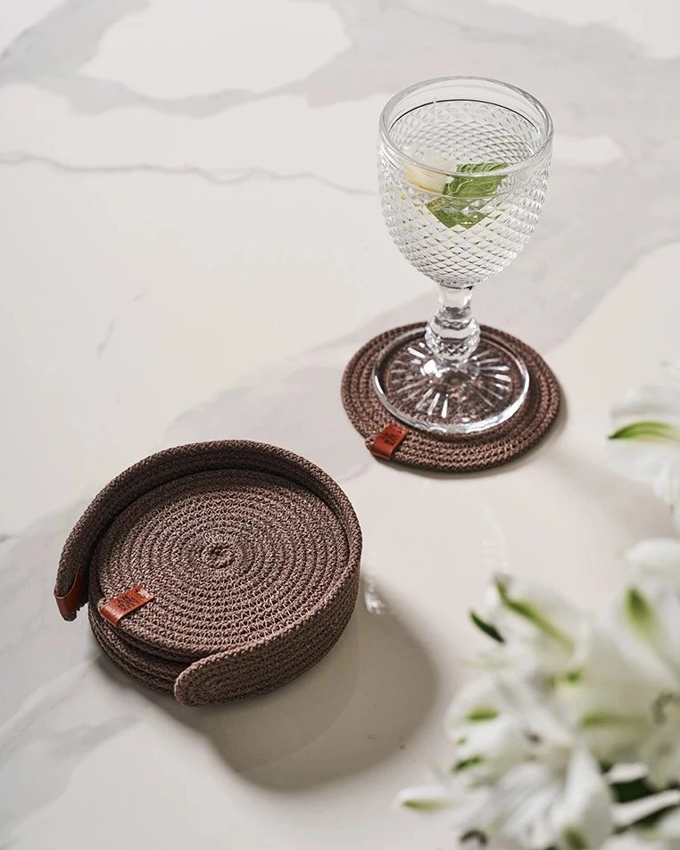 Набор подставок для чашек и бокалов BOHO, 6 шт., d 12 см.,100% хлопок, шнур, шоколадный