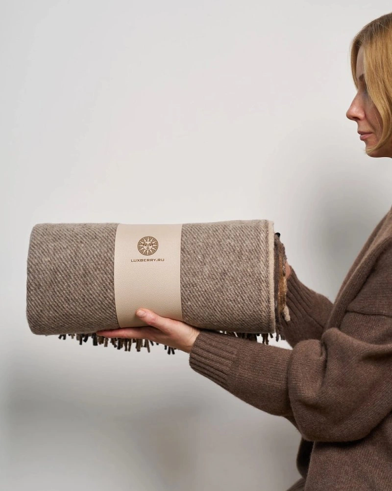 Плед "WOOLEN", шерсть 100% цвет: бежево-коричневый