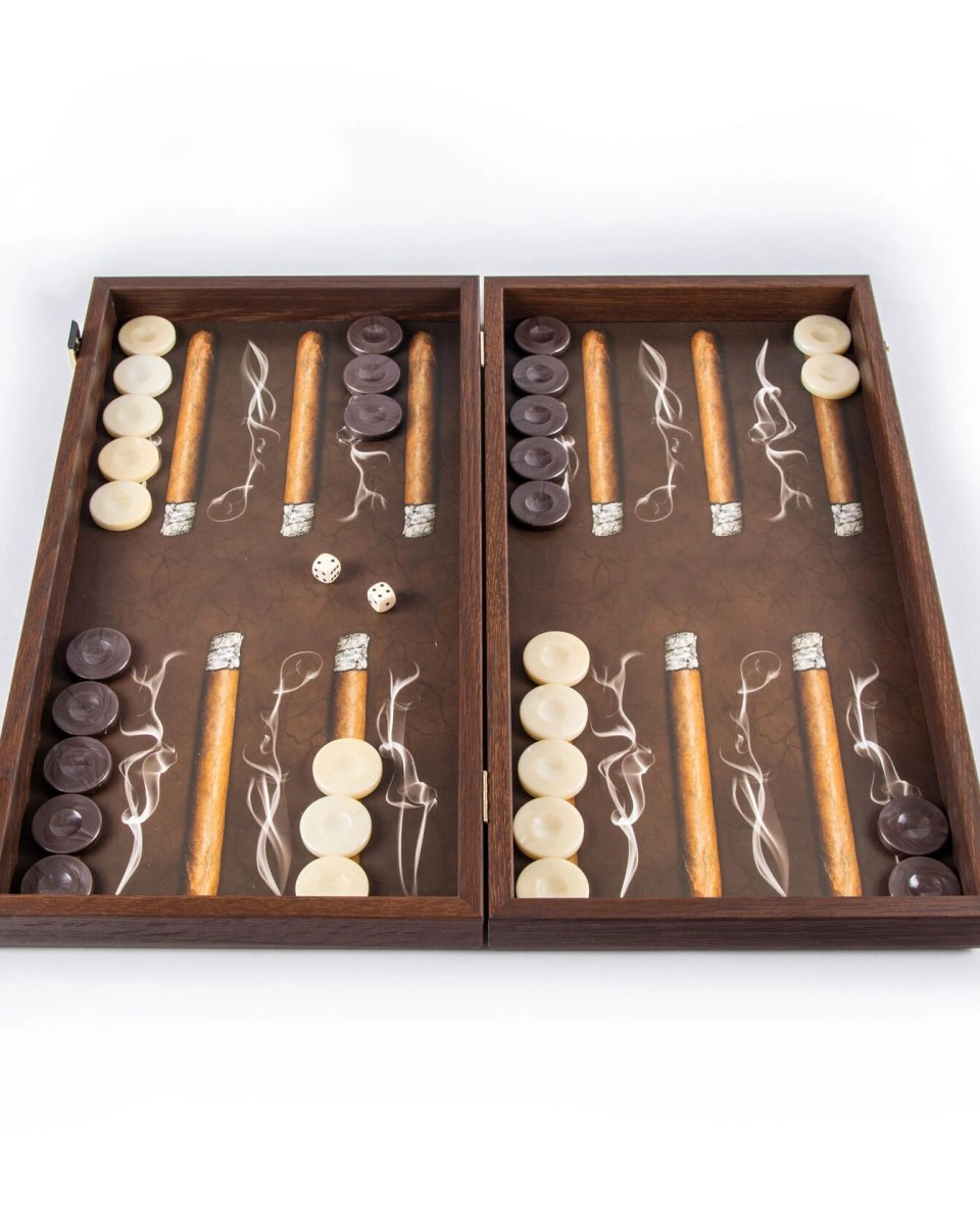 BACKGAMMONНарды, 48x26 см, дерево, печатный рисунок Сигары ручная работа