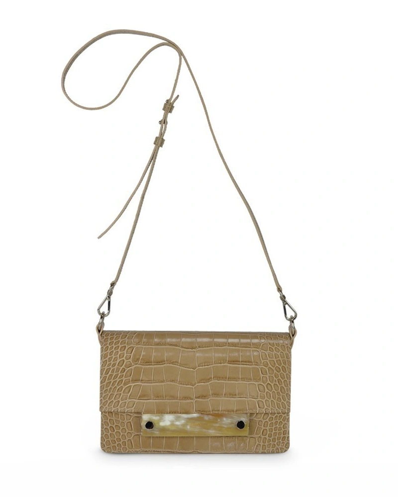 Сумка CROSSBODY BEIGE бежевая телячья кожа, декор из рога (дополнительная опция -