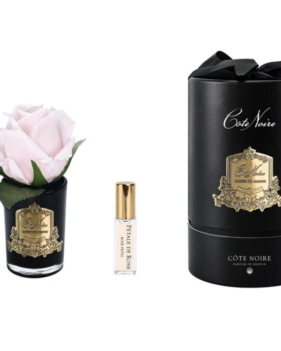 Бутон розы диффузор ROSE BUD pink, черная ваза, 1 спрей 5мл ВхШхД 13,5