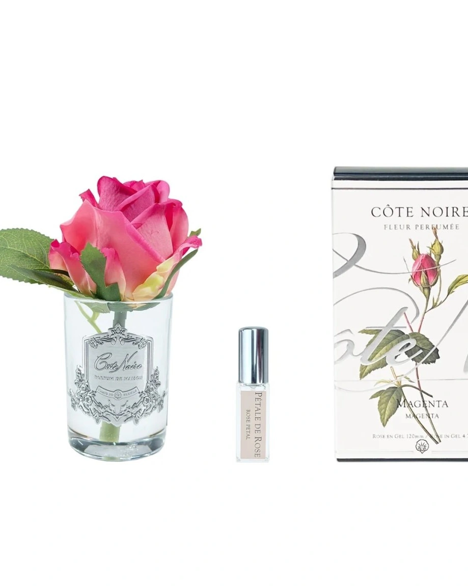 Бутон розы диффузор ROSE BUD Magenta, ярко-розовый, прозрачная ваза, 1 спрей 5 мл