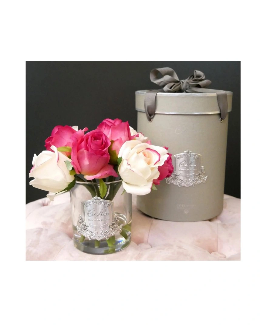 ROSE MAGENTA BLUSH SILVERРозы ярко-розовые и бледно-розовые, серебряный декор
