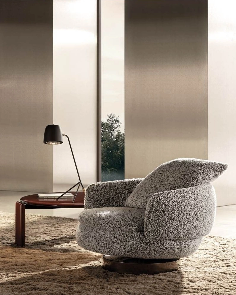 Кресло Minotti VIVIENNE, крутящееся основание цвет черный кофе, обивка букле серый, 102х91х78 см