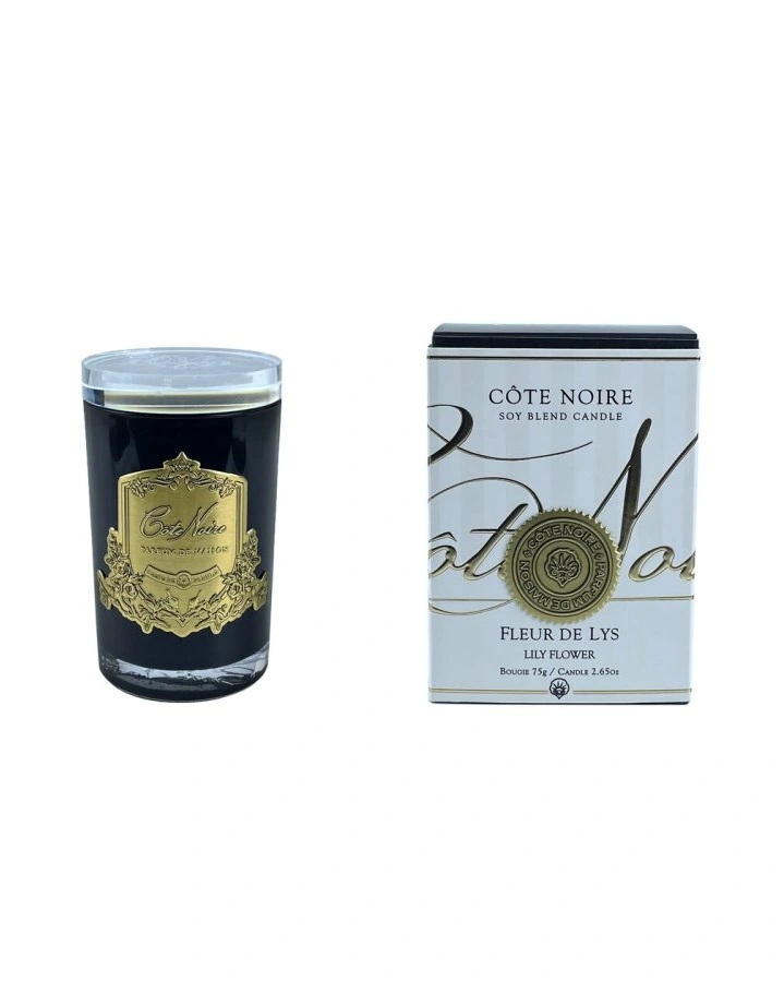 Свеча LILY FLOWER75 гр, черный стаканчик, золотой декор, 11х7,5х7,5см соевый воск
