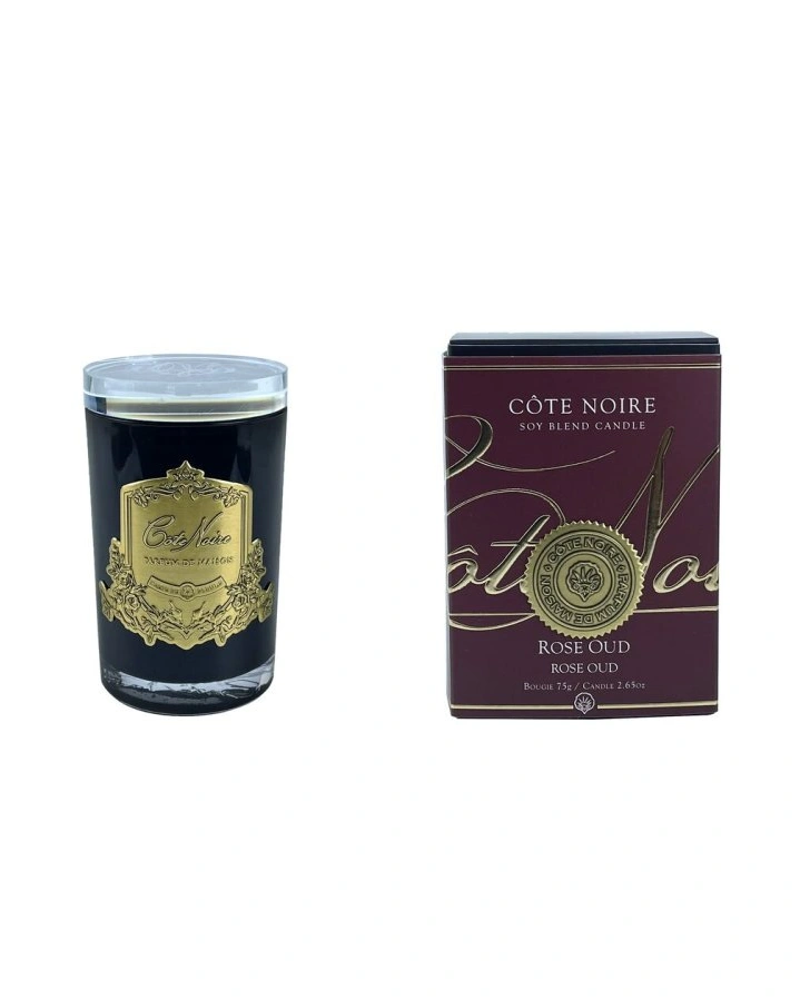 Свеча ROSE OUD75 гр, черный стаканчик, золотой декор, ВхШхД 11х7,5х7,5см соевый воск, время горени