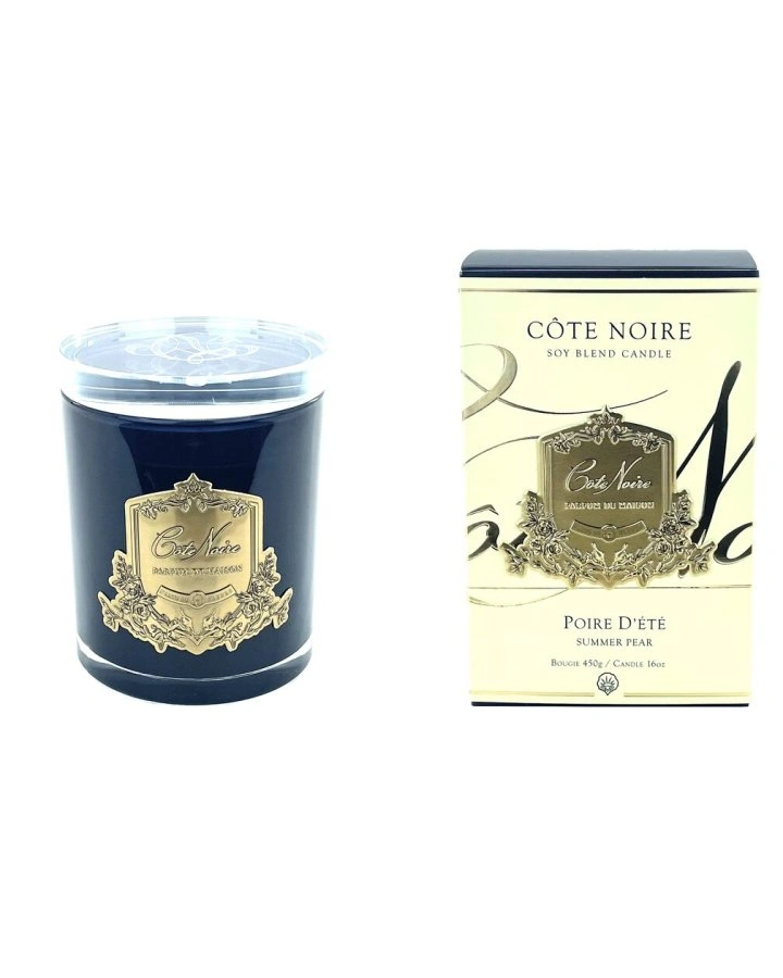 POIRE D'ETEСвеча 450 гр , черный стаканчик, золотой декор ВхШхД 16х10,5х10,5 см время горения 100