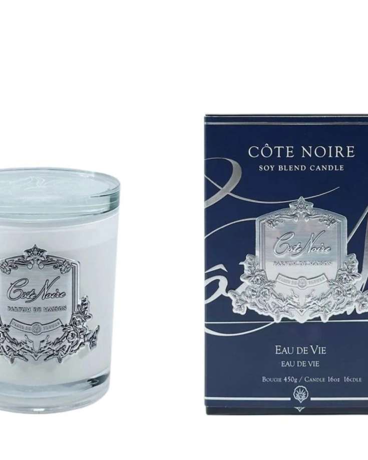 Свеча EAU DE VIE450 гр , белый стаканчик, серебряный декор, время горения 100