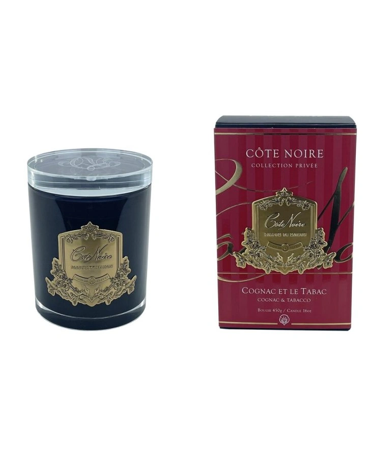 Свеча COGNAC ET LE TABAC450 гр , черный стаканчик, золотой декор 16х10,5х10,5 см
