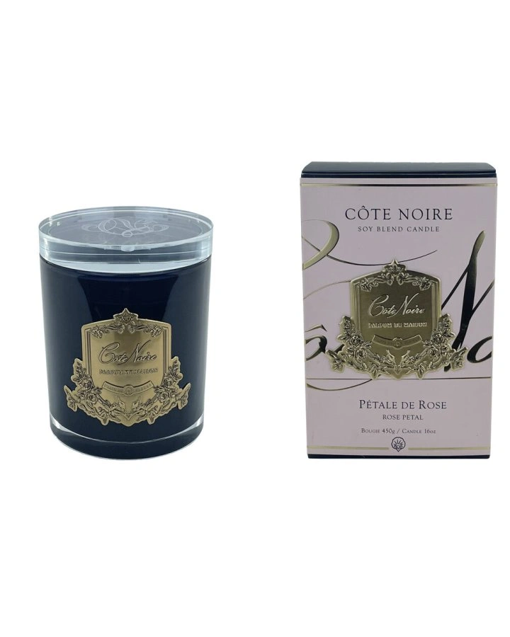 Свеча PETAL DE ROSE450 гр , черный стаканчик, золотой декор ВхШхД 16х10,5х10,5 см время горения 1