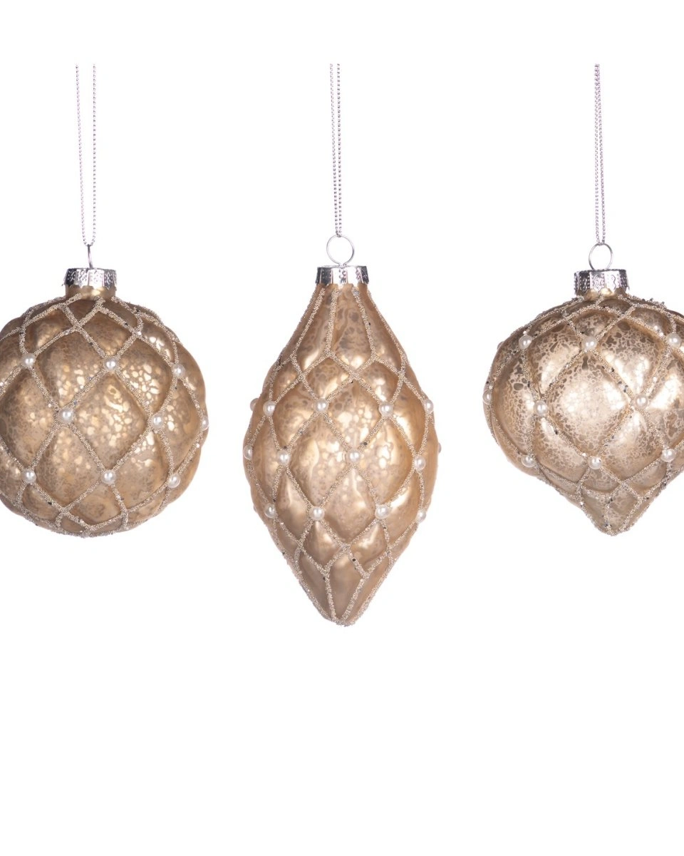GLSS PEARL BALL GLD Стеклянный шар с жемчугом золото 8 см (цена за 3шт)