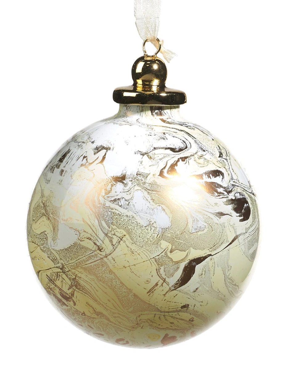 GLSS PORC.MARBLE BALL WH/GLD Стеклянный мраморный шарик, белый с золотом 10 см