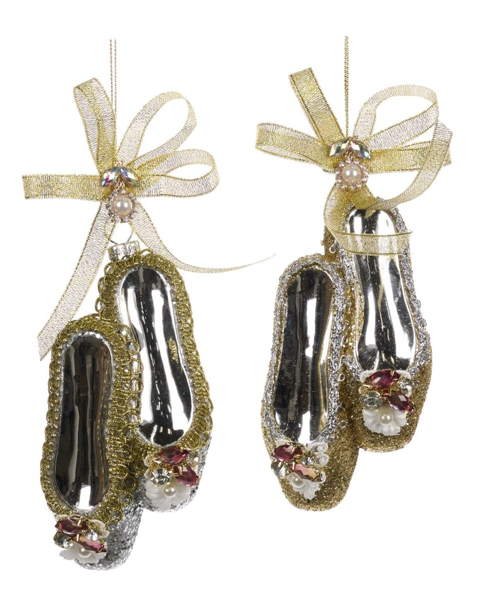 GLSS BALLET SLIPPERS ASS/2 GLD 14CM Украшения стеклянные золотые балетки 14 см (2 пары набор)