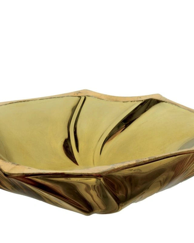 Блюдо Cre Art Amber Tray, цвет янтарный, золотая кромка , диам 33 см, стекло