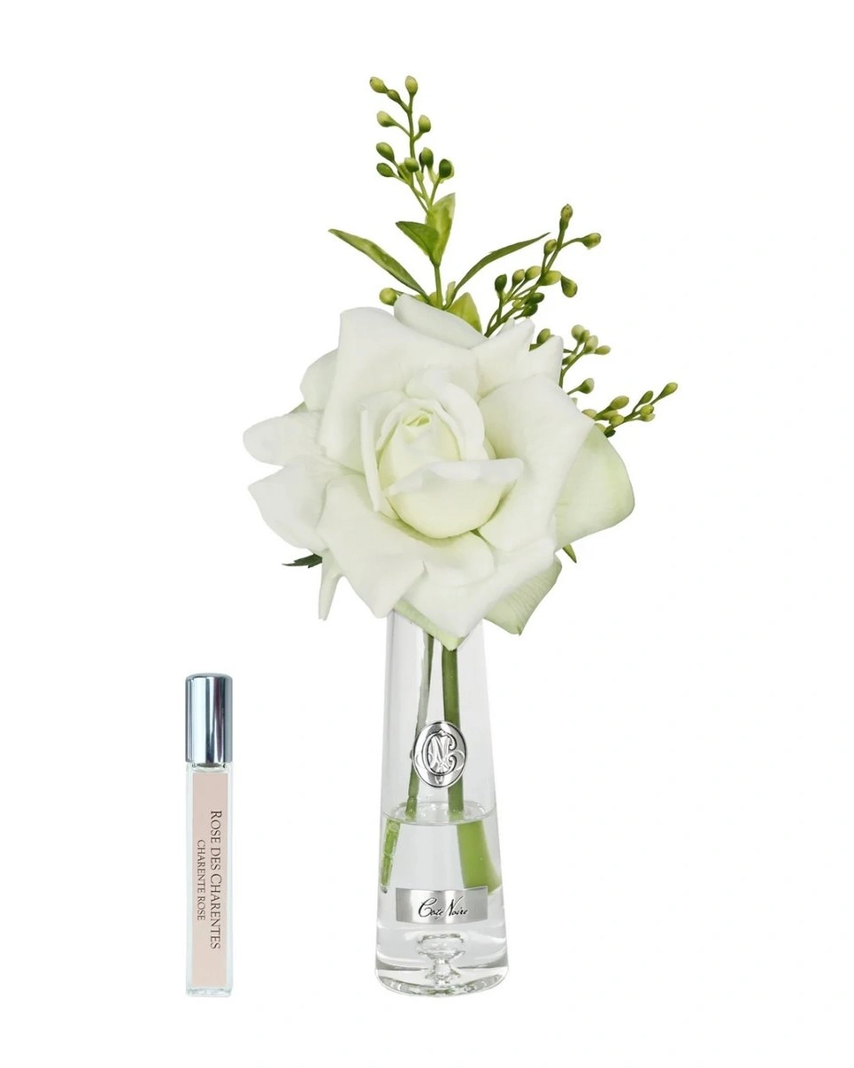 Summer rose Green Silver Роза, зеленый, 1 спрей 15 мл, прозрачная ваза, серебряный декор