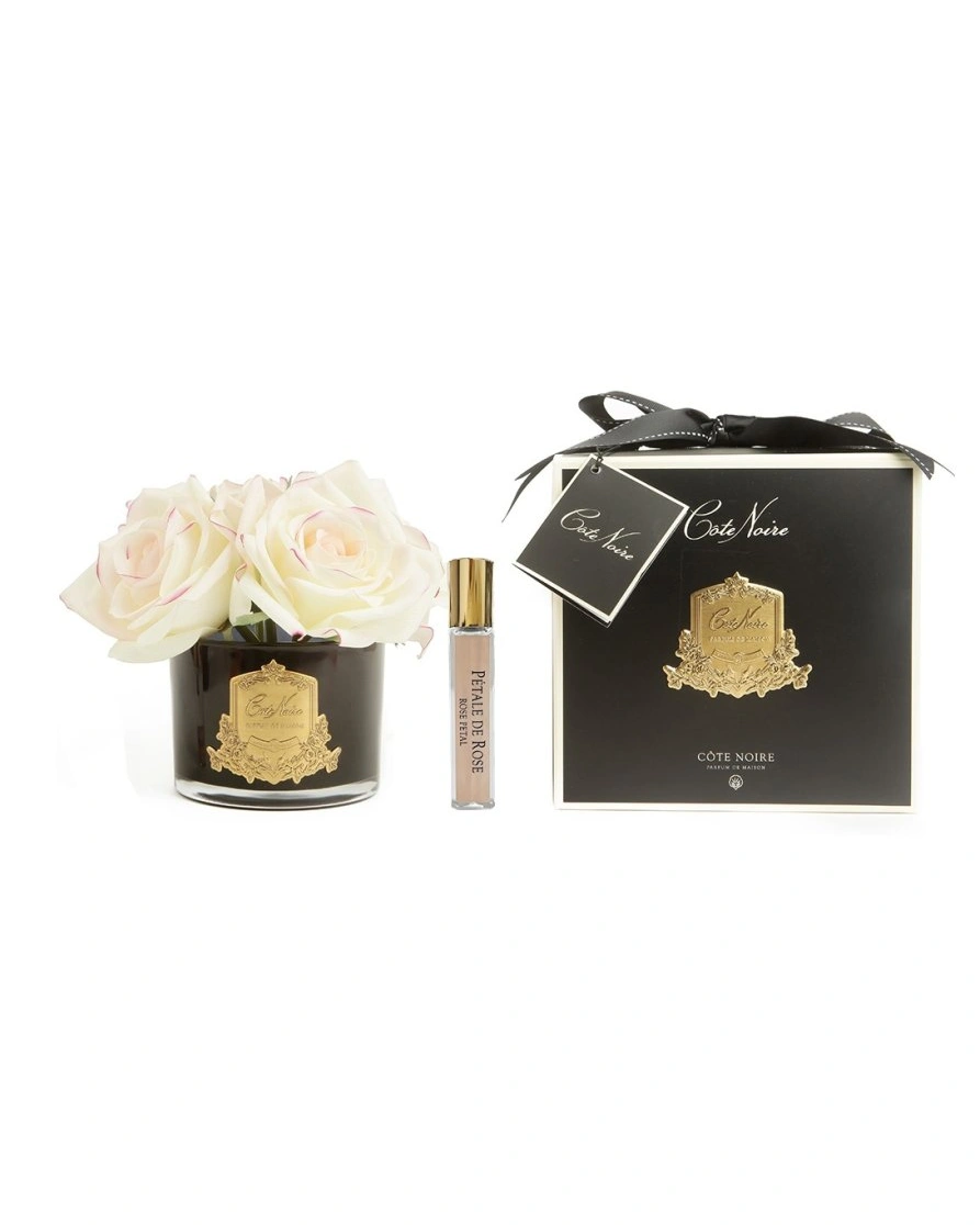Букет из 5 роз FIVE ROSE blush , цвет светло-розовый, черная ваза, 2 спрея по 5 мл
