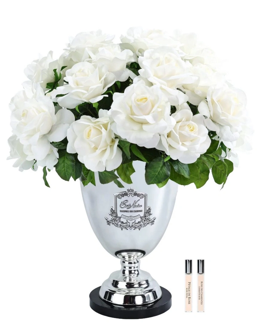 Букет роз Signature Rose Bouquet белый, ваза металл, основание мрамор, 2 спрея по 10 мл