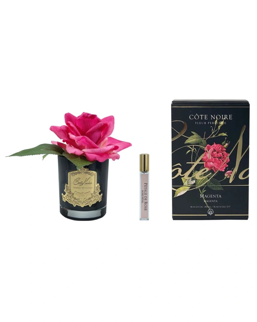 Роза-диффузор FRENCH ROSE MAGENTA, ярко-розовый черная ваза, 1 спрей 10мл