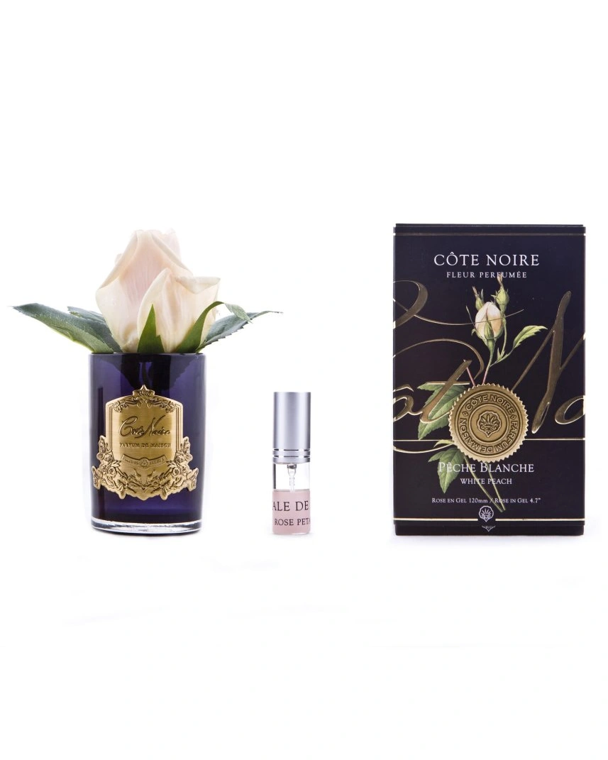 Бутон розы диффузор ROSE BUD white peach , коралловый, черная ваза, 1 спрей 5мл