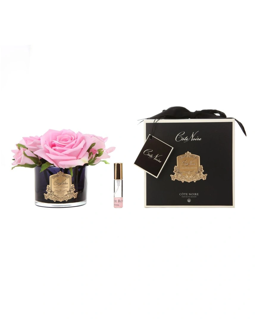 Букет из 5 роз FIVE ROSE french pink, цвет розовый, черная ваза, 2 спрея по 5 мл