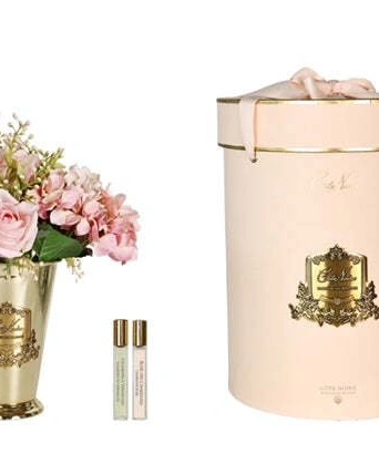 Букет гортензии и розы GRAND SUMMER POSY, розовый, золотая ваза, 2 спрея по 10 мл