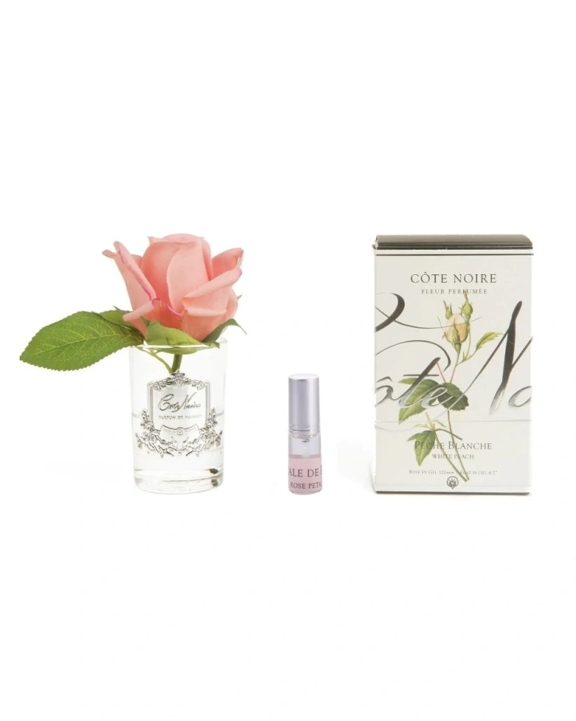Бутон розы диффузор ROSE BUD white peach коралловый, прозрачная ваза, 1 спрей 5мл