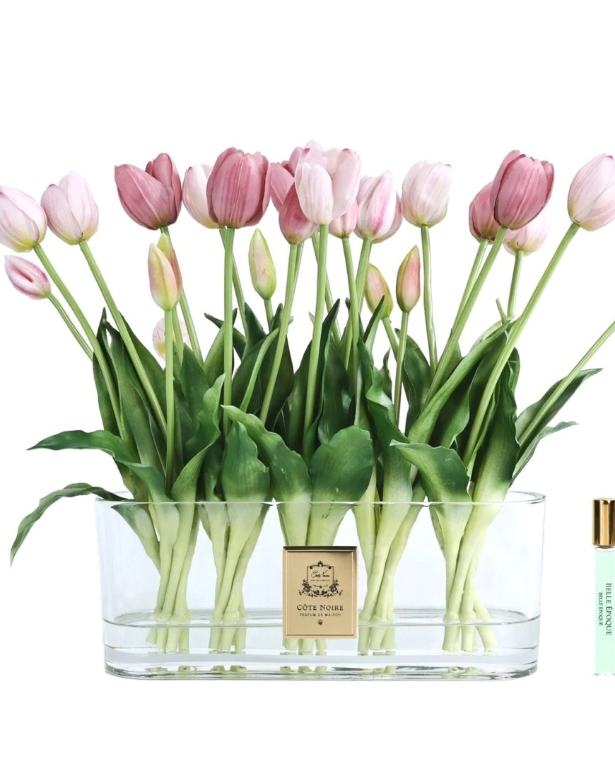 Тюльпаны Oval Tulips Pink, овальная ваза , розовый, 1 спрей 10 мл, аромат Belle Epoque