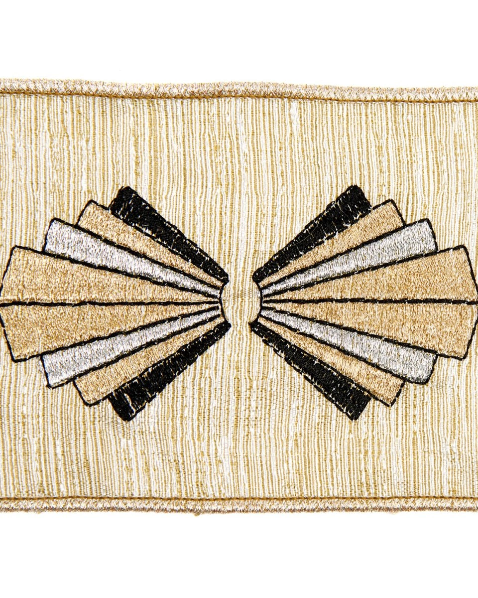 ART DECO LINEN RIBBON Лента лен с вышивкой ар деко кремовый ширина10 см длина 5 м