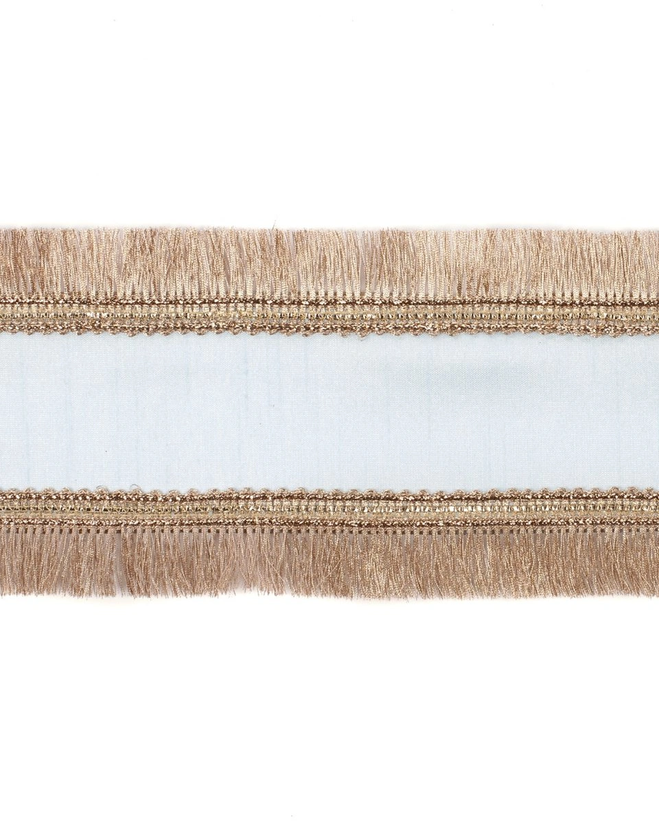 DUP.FRINGED EDGES RIBBON LT BLU/GLD 10CM/5Y Лента на елку голубая с золотой бахромой ширина 10 см