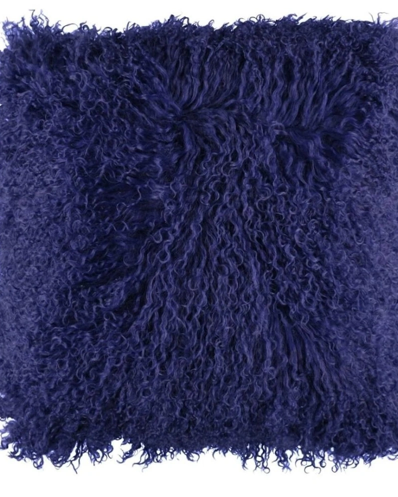Tibetan Navy BlueПодушка синяя мех тибетской козы 40x40, длина 10-15 см
