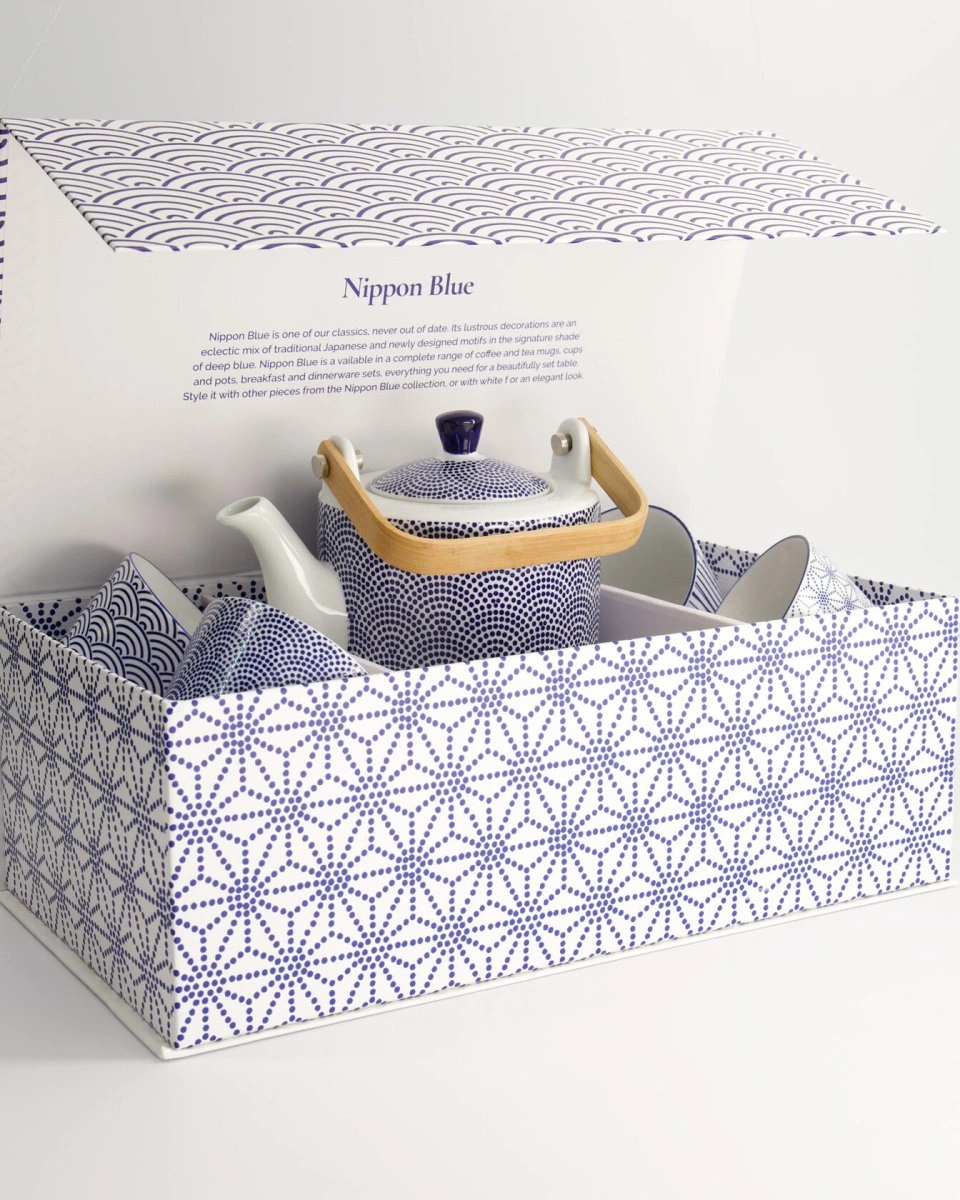 Набор Nippon Blue чайник 0,8 л + 4 чашки 180мл, фарфор