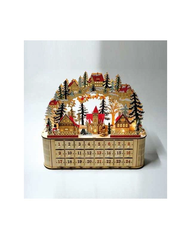 Wooden calendar villageМузыкальная шкатулка 50,5 x 35 x 45,5 с подсветкой сверху, дерево, 24 ящика