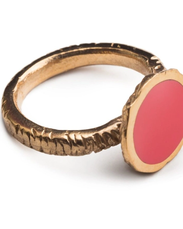Кольцо, розовый, бронза, эмаль