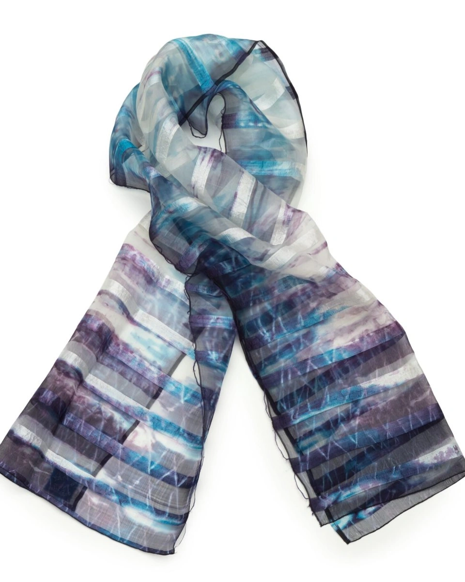 STRIPES Шаль ,синие полосы, 45/160 шелк