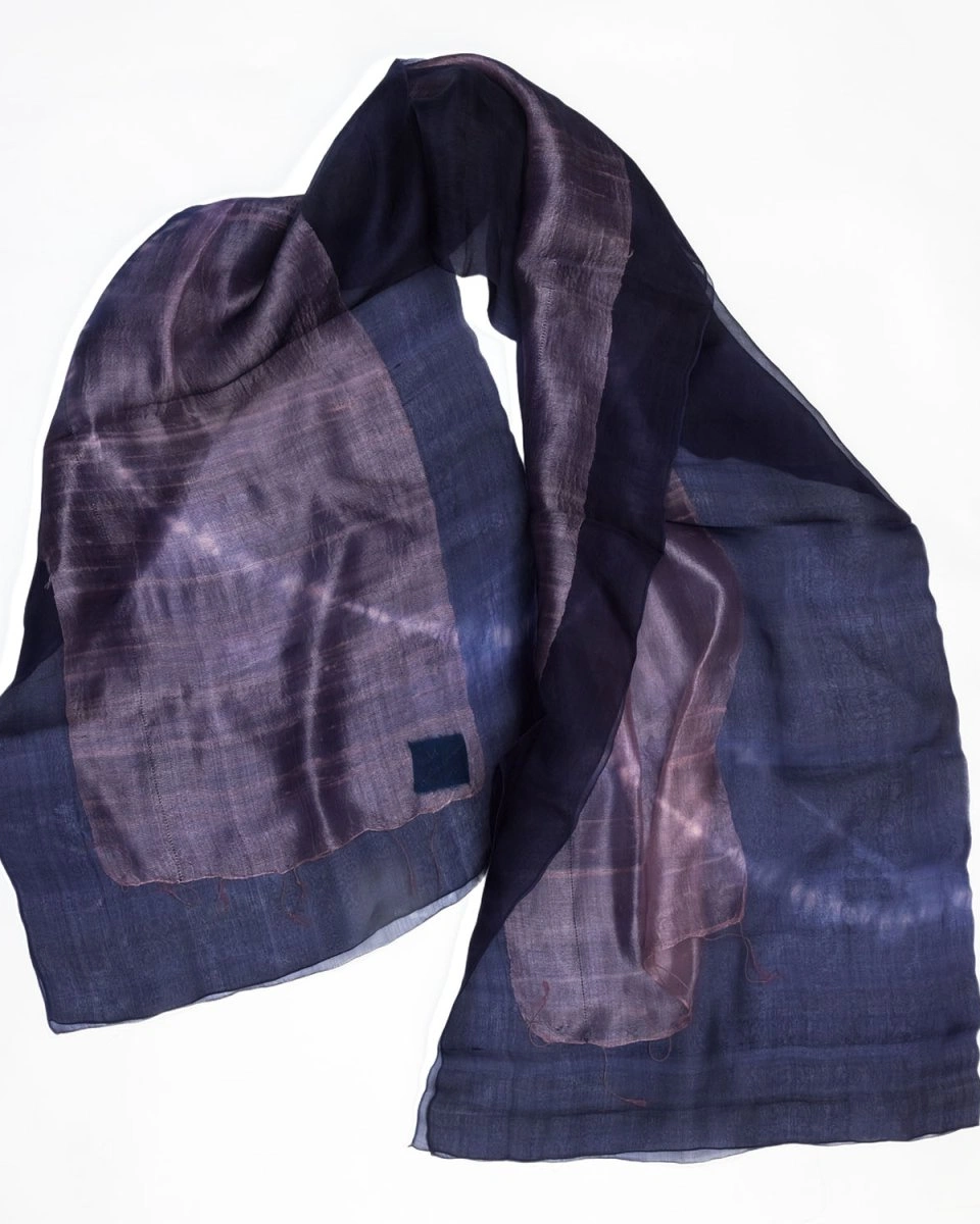 SILK Шаль , оранжево-синяя с кругами, 45/210 шелк