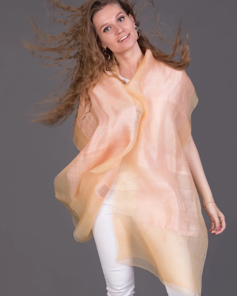 SILK Шаль , желто-розовая, 45/210 шелк