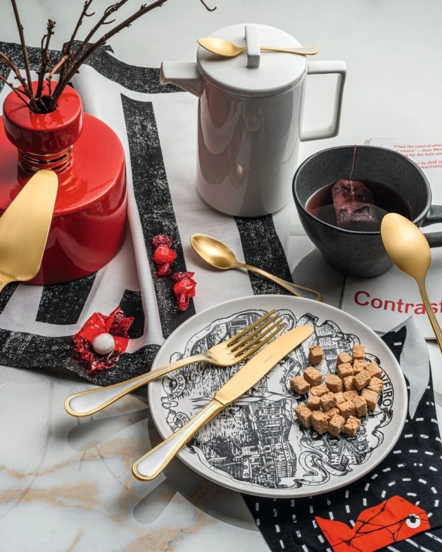 Столовые приборы Herdmar ZORBA MAT GOLD 138, сталь 18/10, верх и рисунок на ручке золото 24к