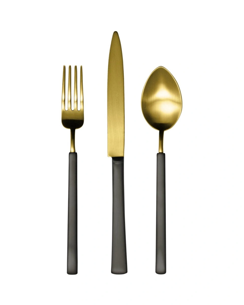 Столовые приборы VINTAGE MAT ANTHRACITE GOLD 98, сталь 18/10, цвет матовый антрацит и золото, 24