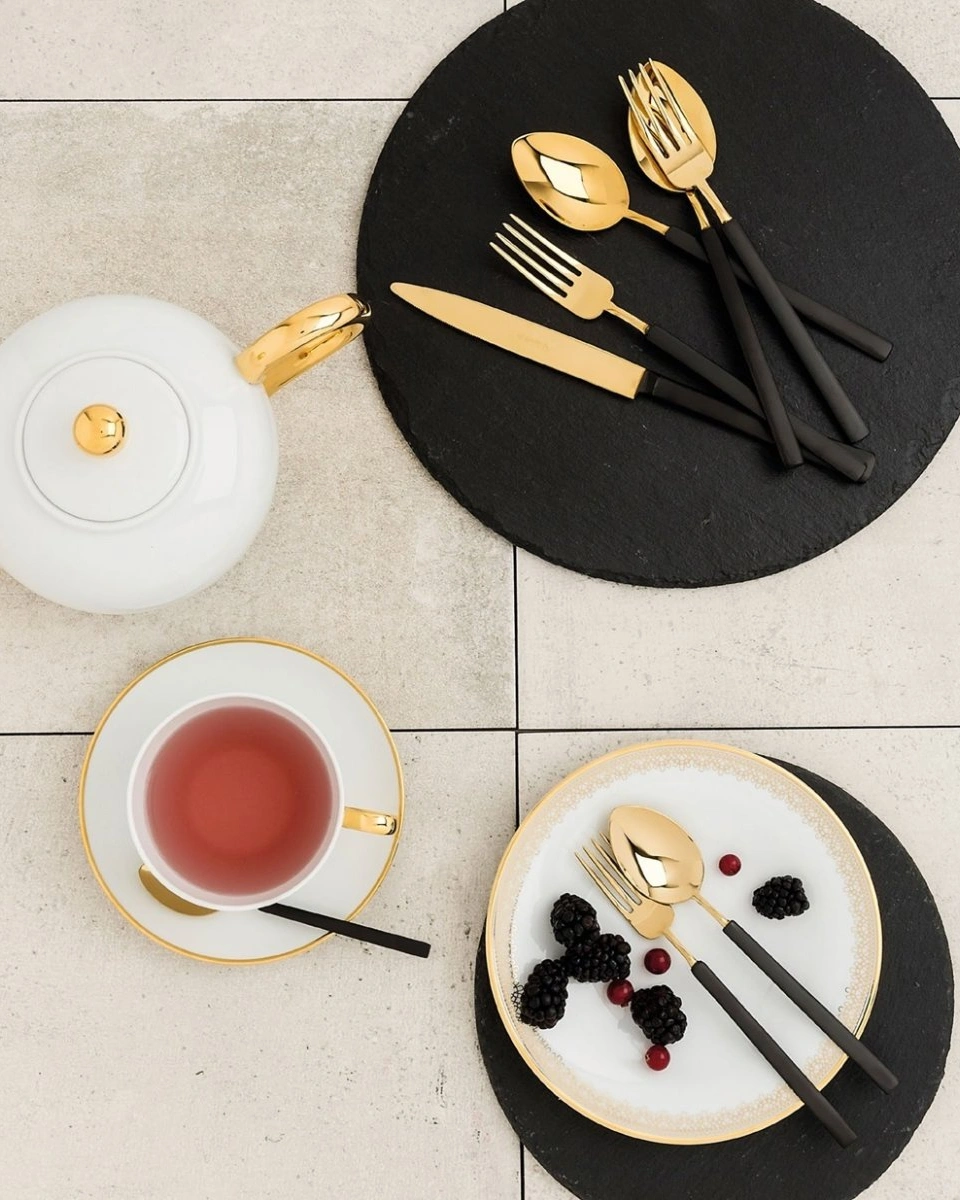 Столовые приборы Herdmar VINTAGE BLACK GOLD TOP 119, сталь 18/10, черная ручка, верх золото