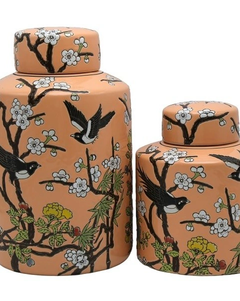 BIRDSВаза с крышкой высокая, коралловый, D20x32h, керамика