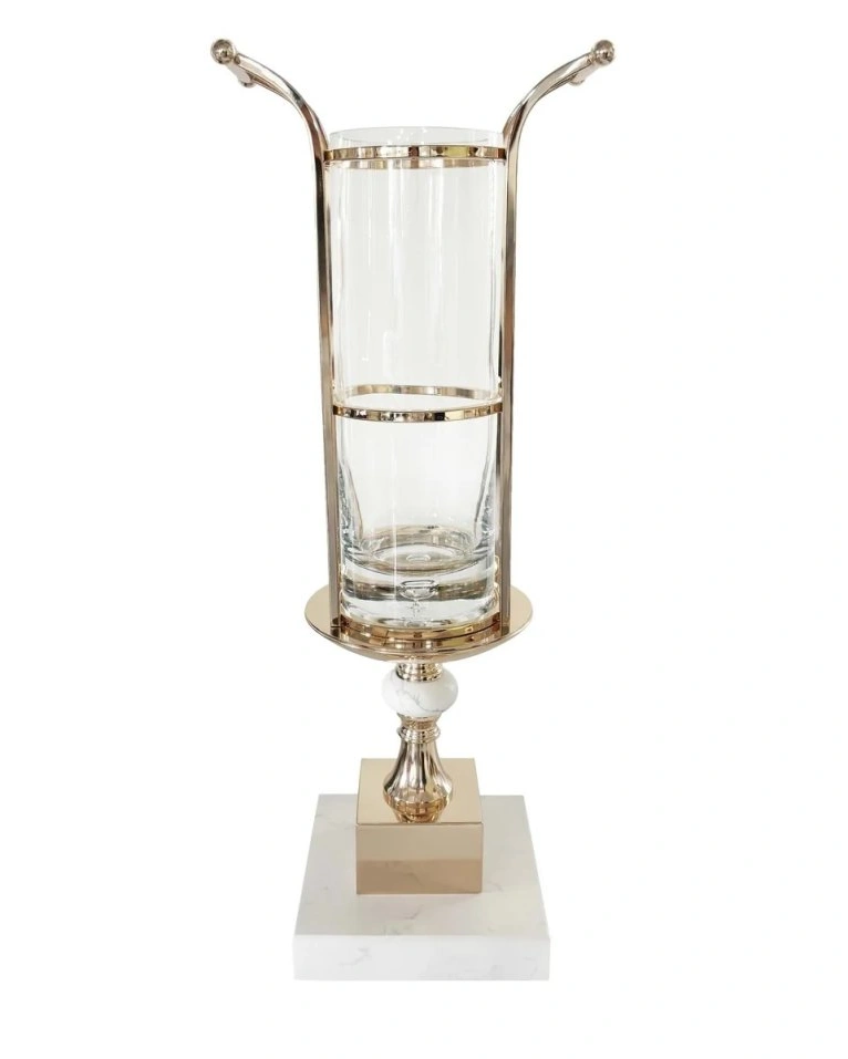 Ваза Cote Noire Gold Urn, стекло, белый мрамор, золотой декор, 77х31х26