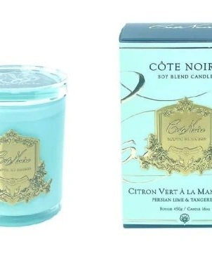 CITRON VERTСвеча 450 гр , бирюзовый стаканчик, золотой декор ВхШхД 16х10,5х10,5 см время горения