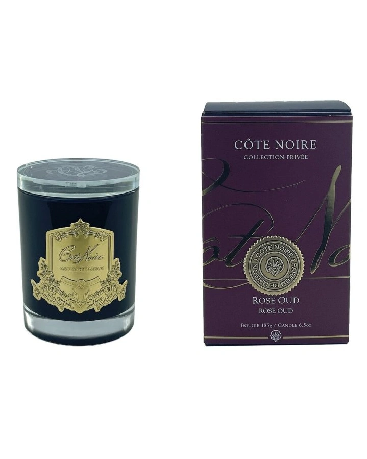 Свеча ROSE OUD 185 гр, черный стаканчик, золотой декор, 13,5х8х8 см