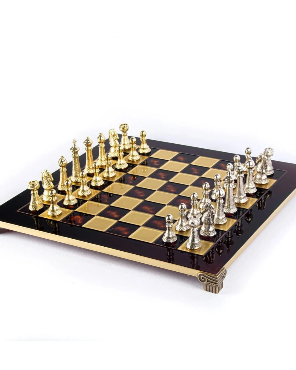 Шахматы классические Staunton, 44х44 см, фигуры золото и серебро, латунь