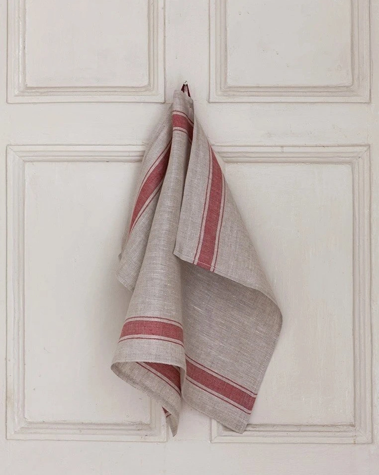 Кухонное  полотенце "KITCHEN TOWEL", натуральный/красная полоса